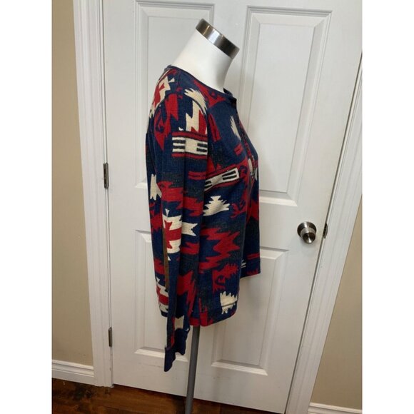 Lauren Ralph Lauren Jeans Co. Blue White Red Navajo Henley Top Print Top, Size L - Picture 2 of 4